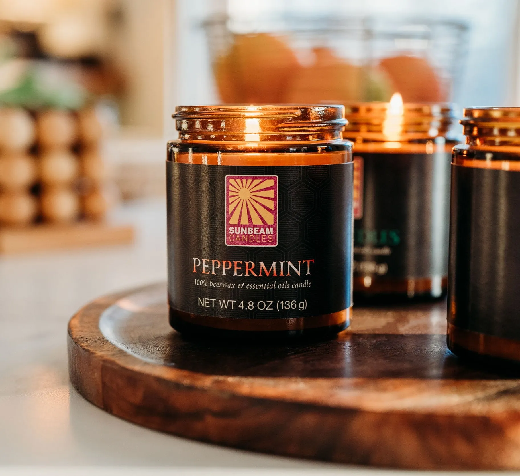 Holiday Amber Glass Aromatherapy - Peppermint