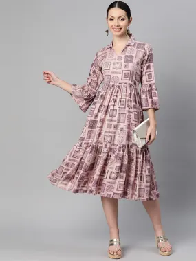 Indibelle Rayon Abstract Print Dress (Purple)