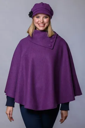 Irish Tweed Poncho - Bright Purple Herringbone