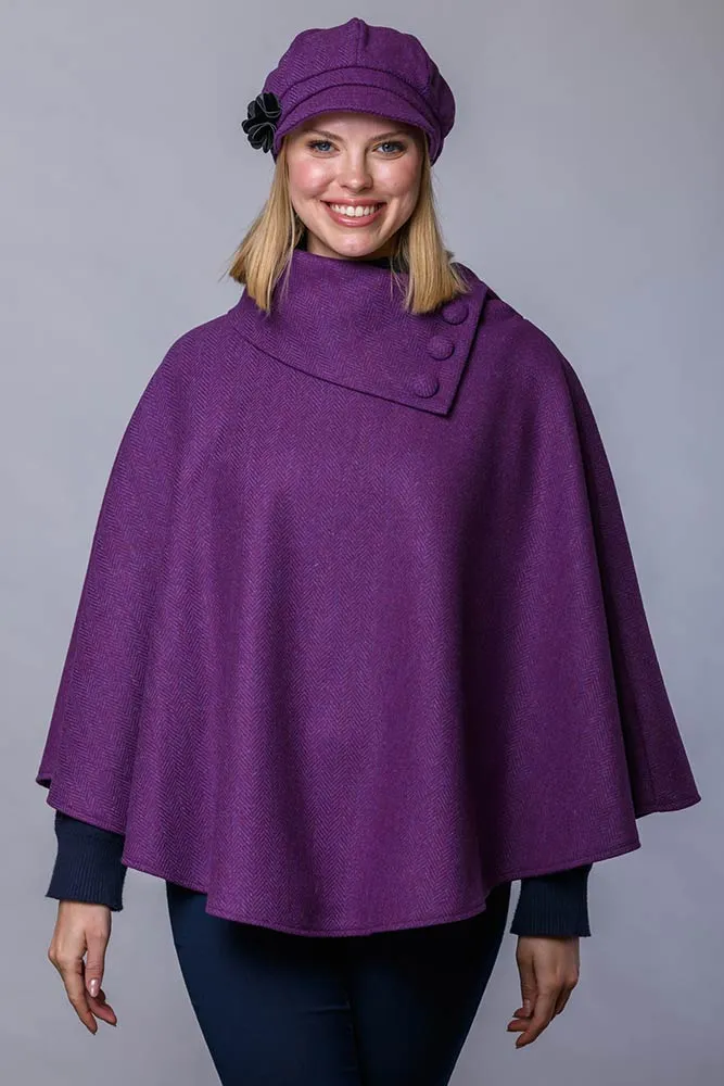 Irish Tweed Poncho - Bright Purple Herringbone