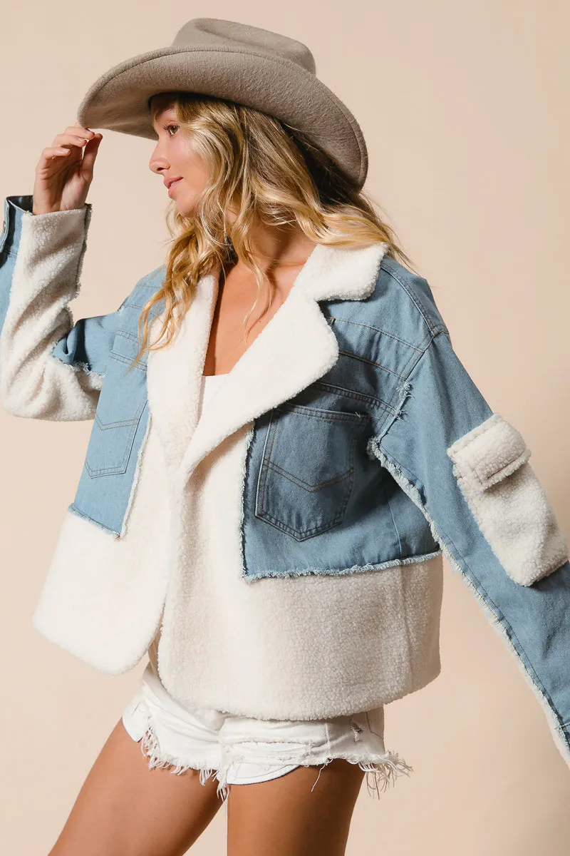IT2147G-01 | DENIM AND FLEECE MIX MATCH JACKET