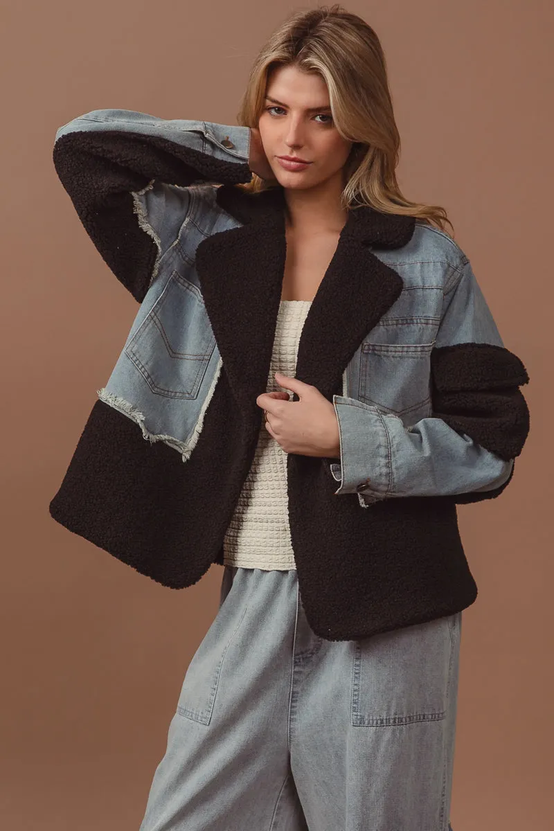 IT2147G-01 | DENIM AND FLEECE MIX MATCH JACKET