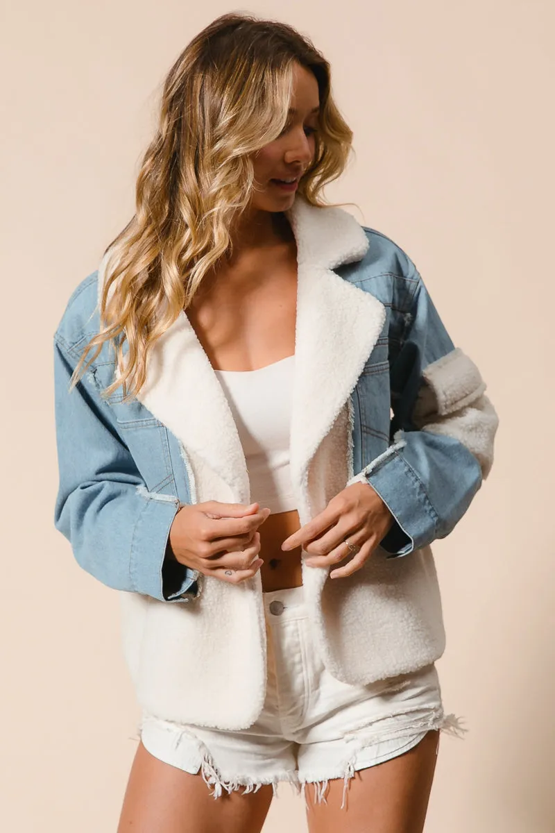 IT2147G-01 | DENIM AND FLEECE MIX MATCH JACKET
