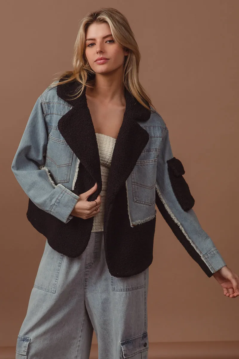 IT2147G-01 | DENIM AND FLEECE MIX MATCH JACKET