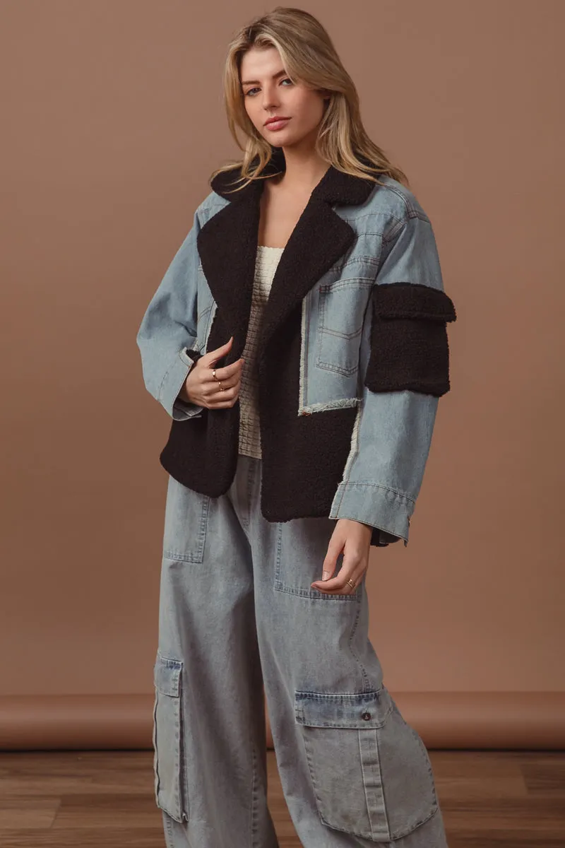 IT2147G-01 | DENIM AND FLEECE MIX MATCH JACKET