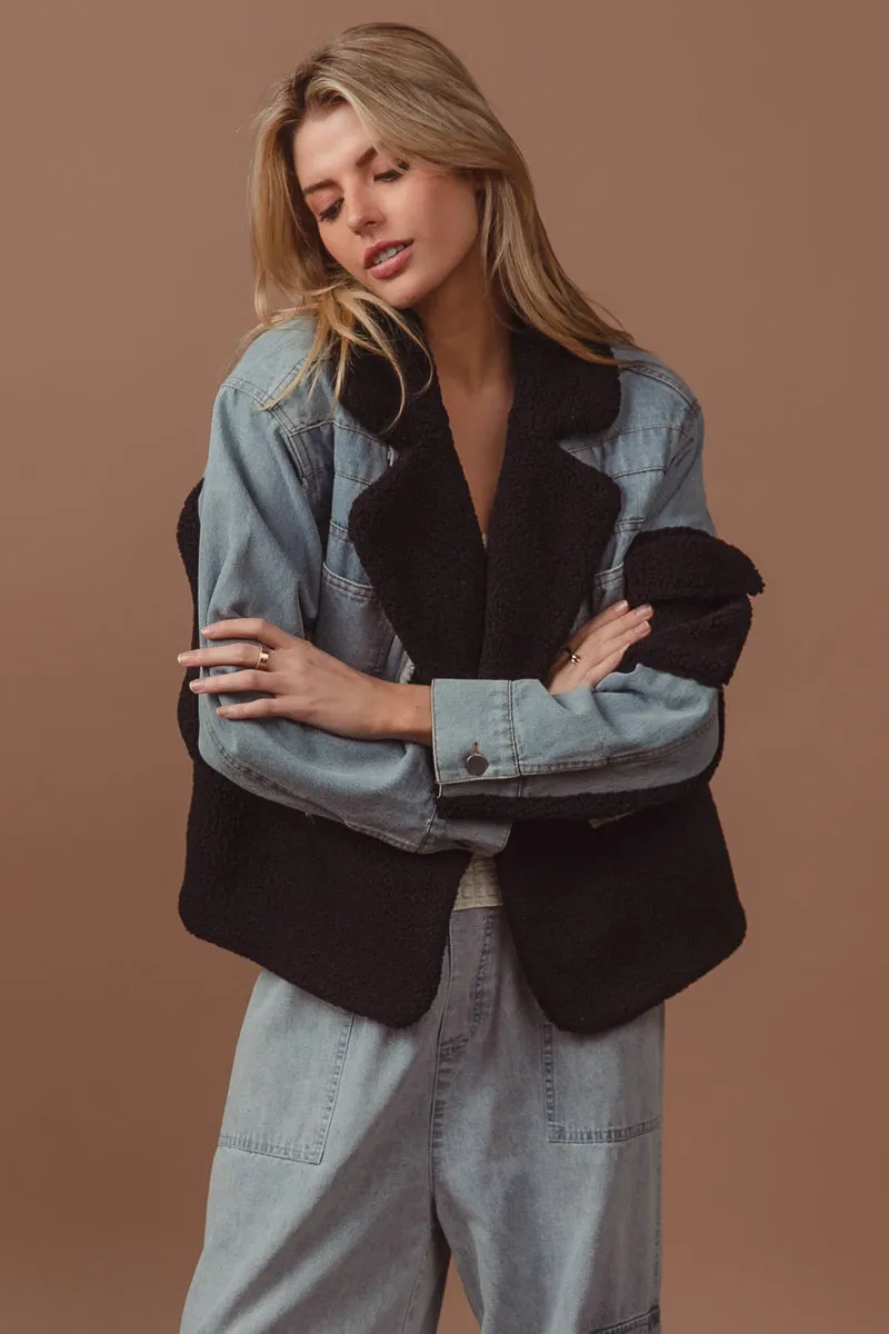 IT2147G-01 | DENIM AND FLEECE MIX MATCH JACKET