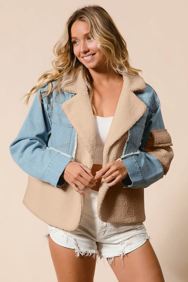 IT2147G-01 | DENIM AND FLEECE MIX MATCH JACKET