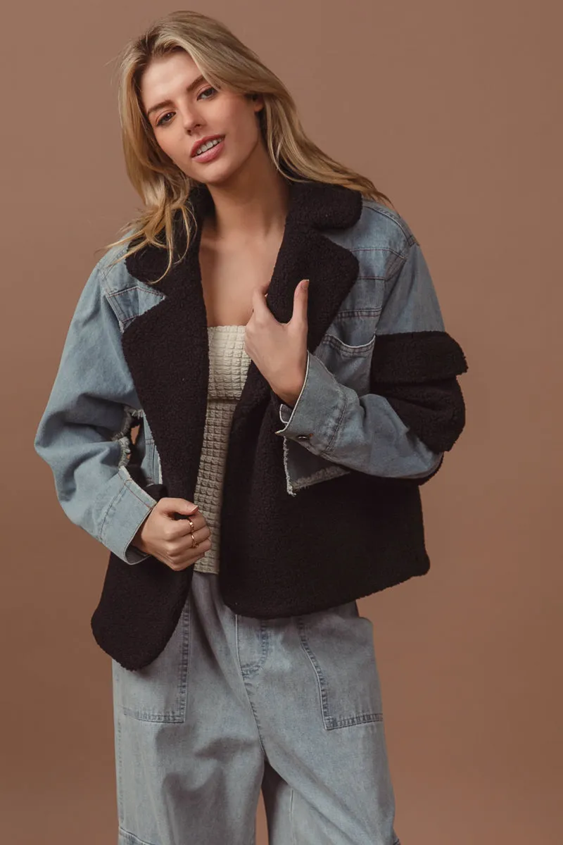 IT2147G-01 | DENIM AND FLEECE MIX MATCH JACKET