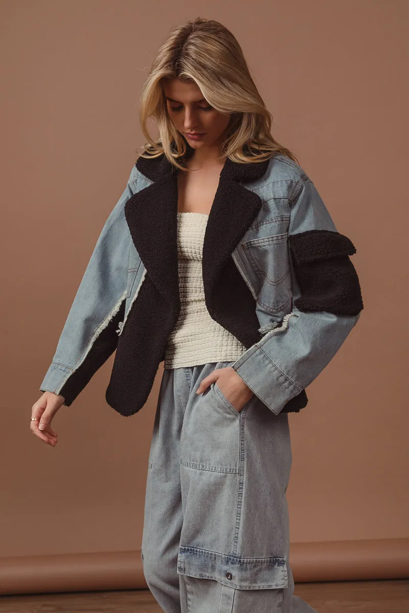 IT2147G-01 | DENIM AND FLEECE MIX MATCH JACKET