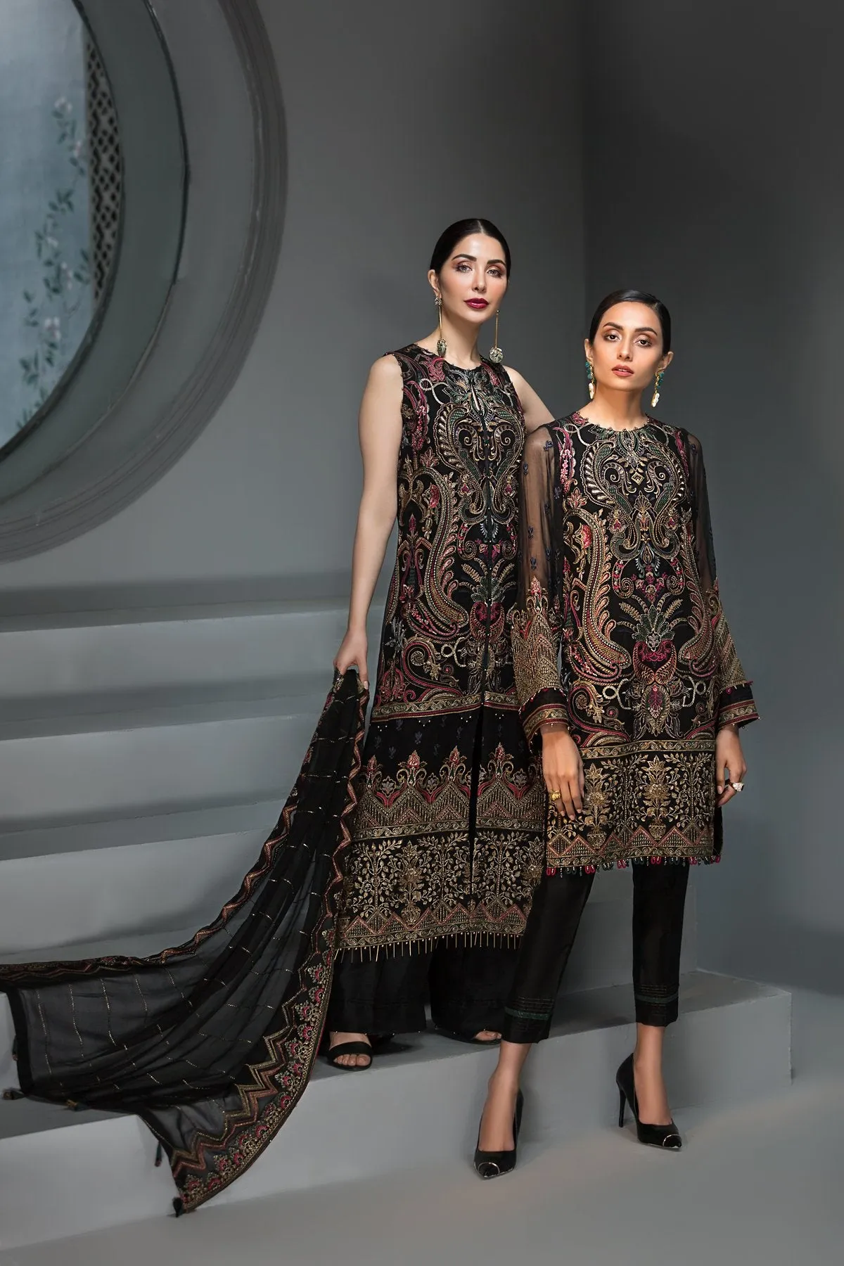 Latest Pakistani Black Chiffon Party Dress #J4348