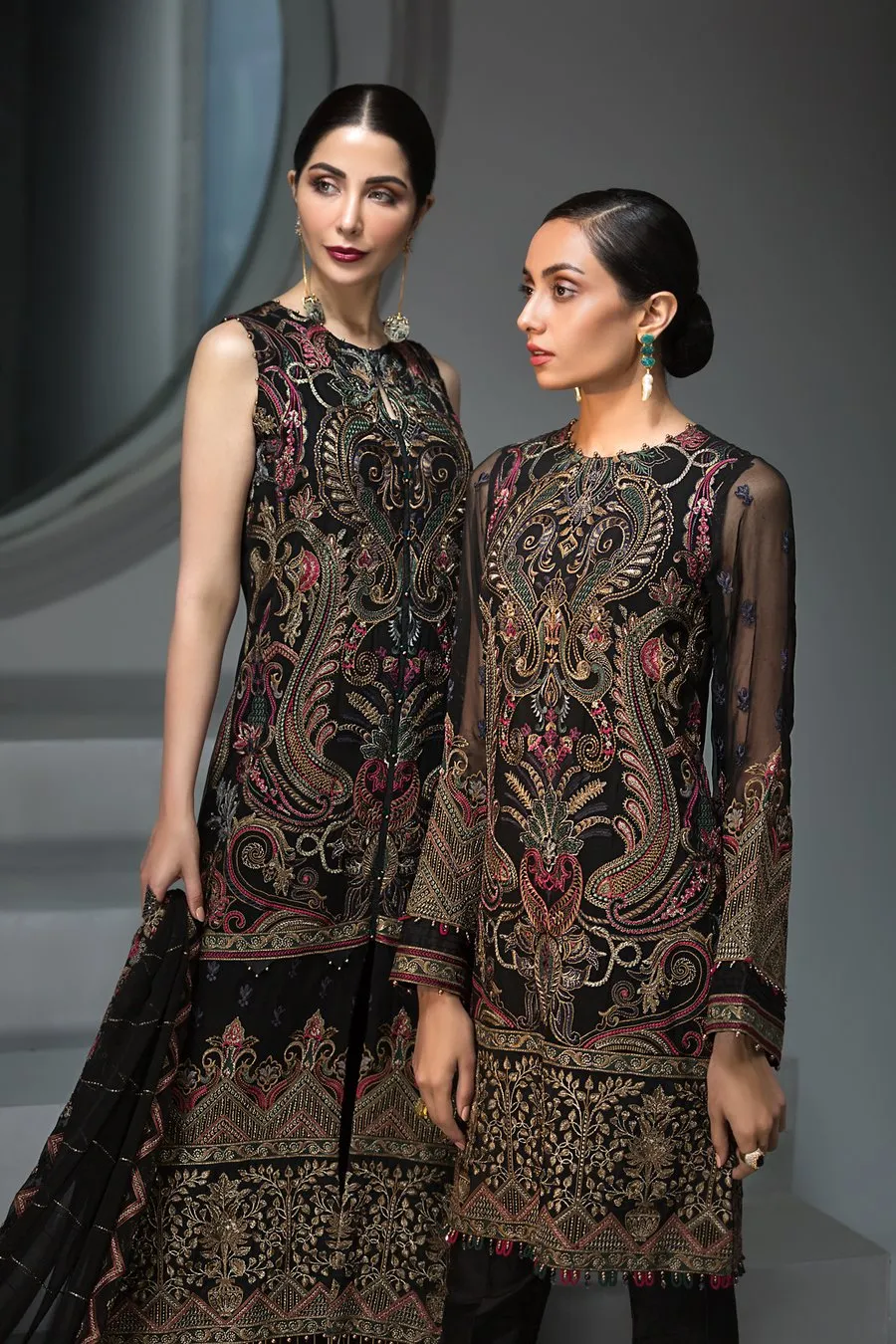 Latest Pakistani Black Chiffon Party Dress #J4348