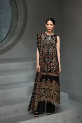 Latest Pakistani Black Chiffon Party Dress #J4348