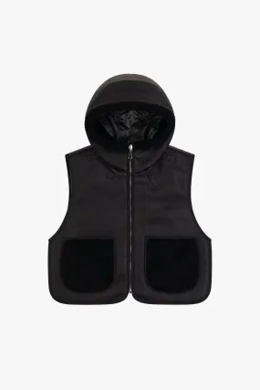 Leather & Shearling Zip Hood - Black & Dark Olive / Black & Anthracite
