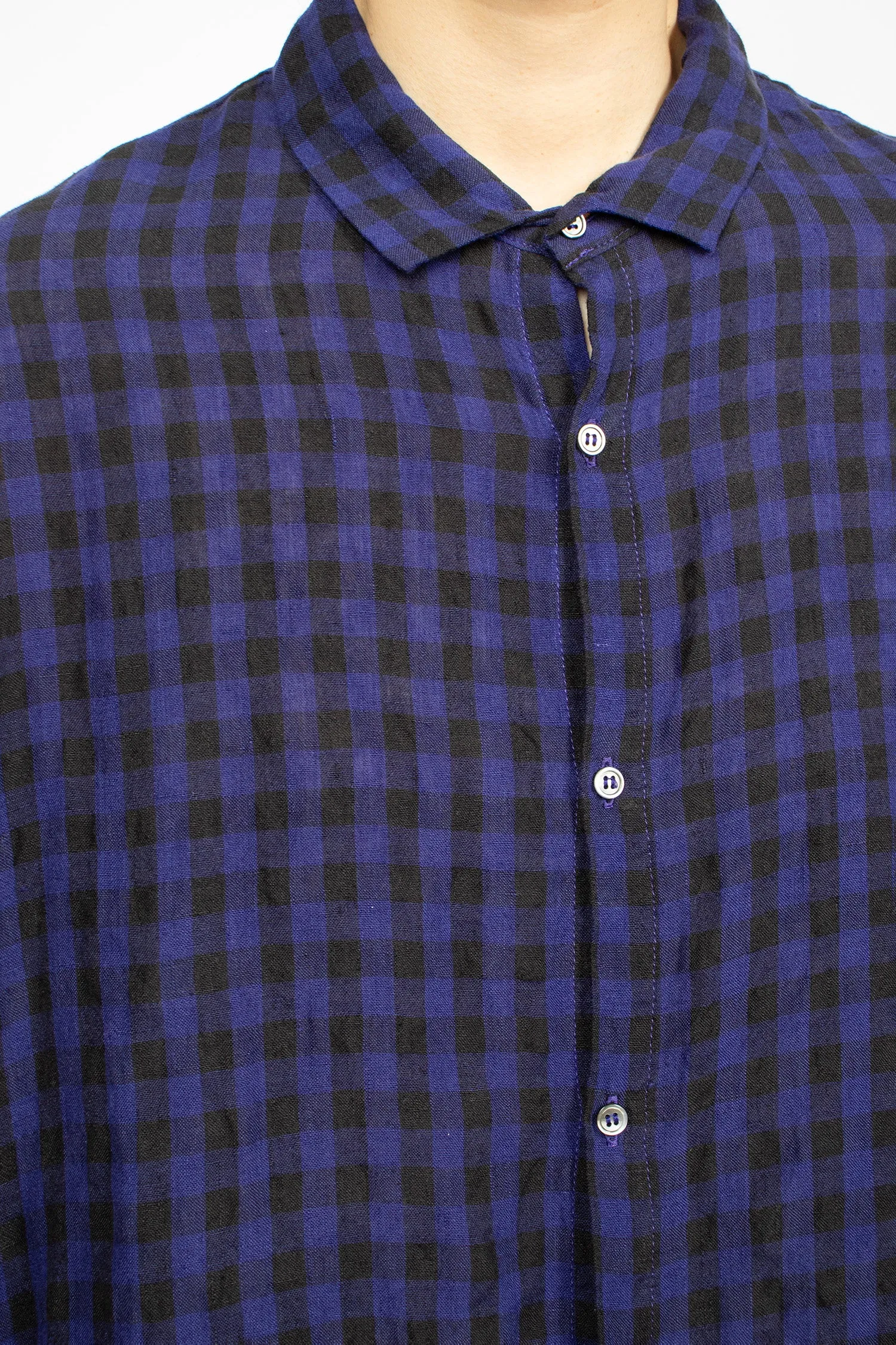 Linen Gingham Check Dress Navy