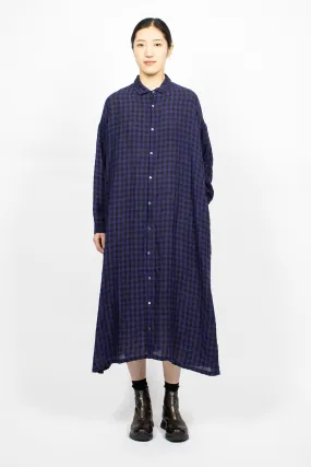 Linen Gingham Check Dress Navy