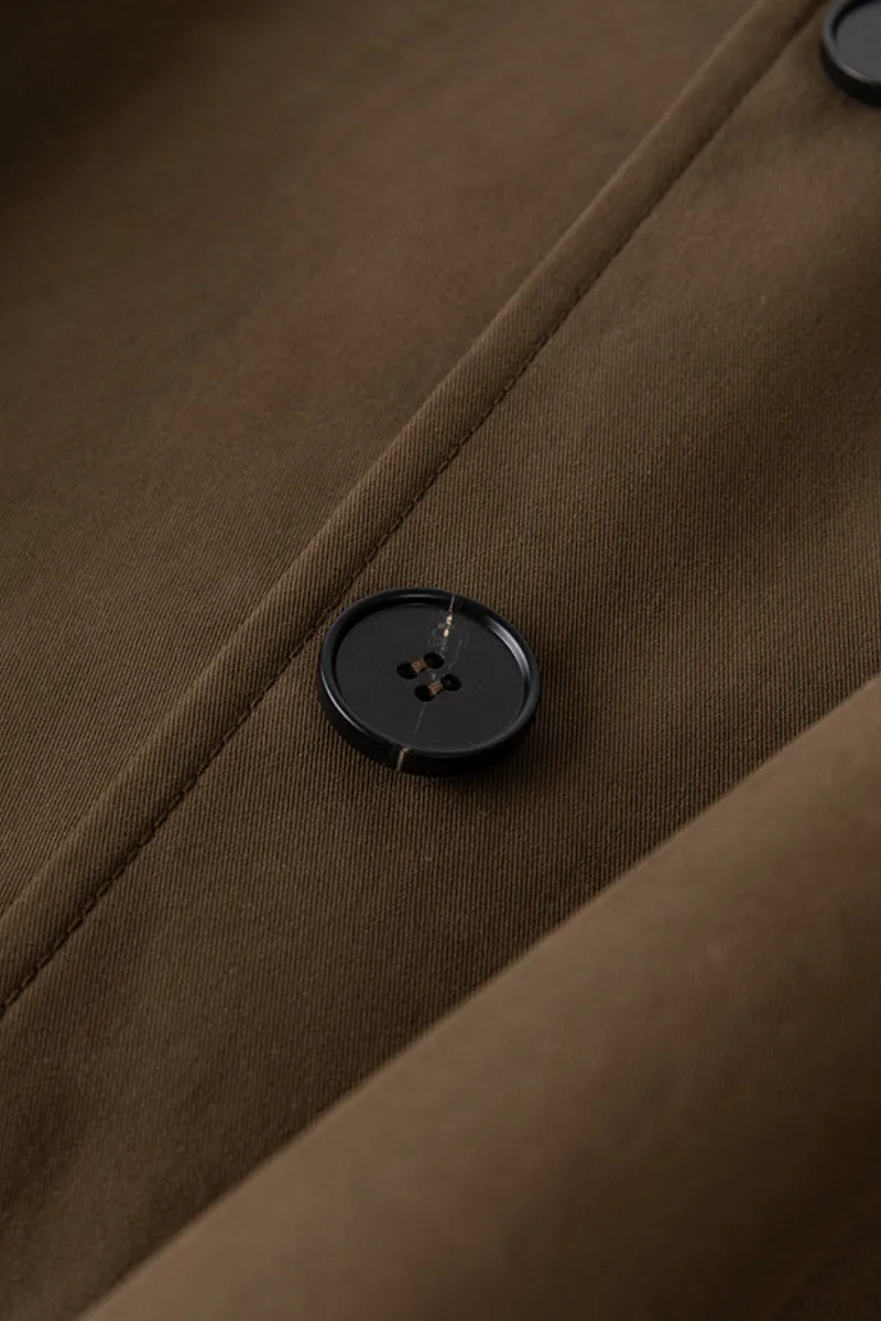 Long Cotton Blend Twill Barn Jacket with Leather Collar