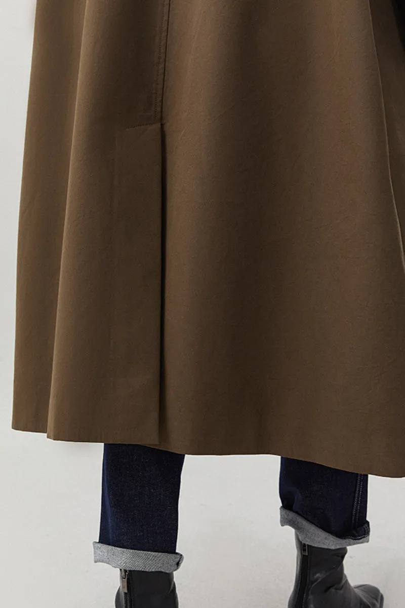 Long Cotton Blend Twill Barn Jacket with Leather Collar