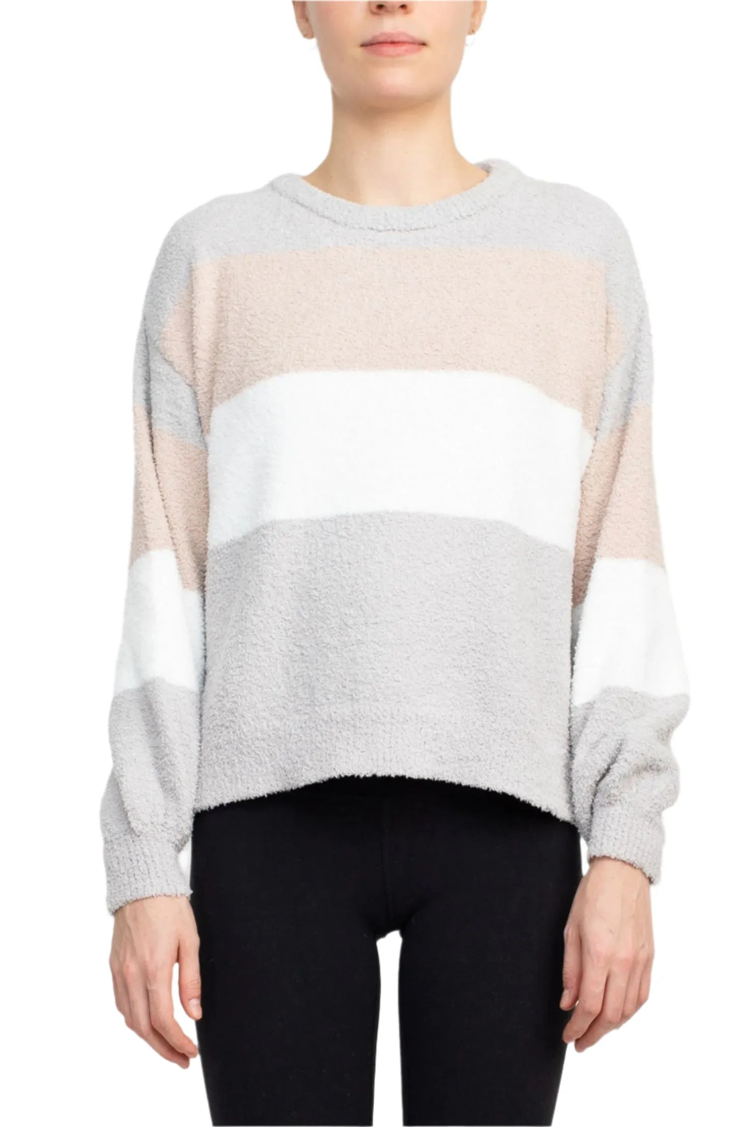 M Magaschoni Boat Neck Long Sleeve Fuzzy Sweater
