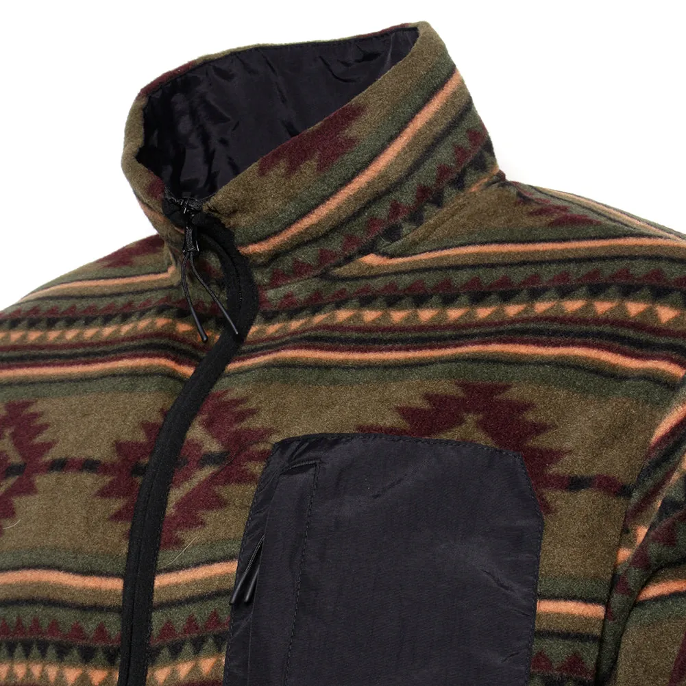 Mens Fleece Zipper Jacket Warm Aztec Geometric Print Zip Front Pocket HK80044