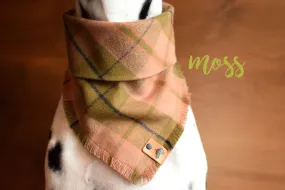 MOSS Fringed Flannel Dog Bandana - Snap/Tie On Cotton Scarf