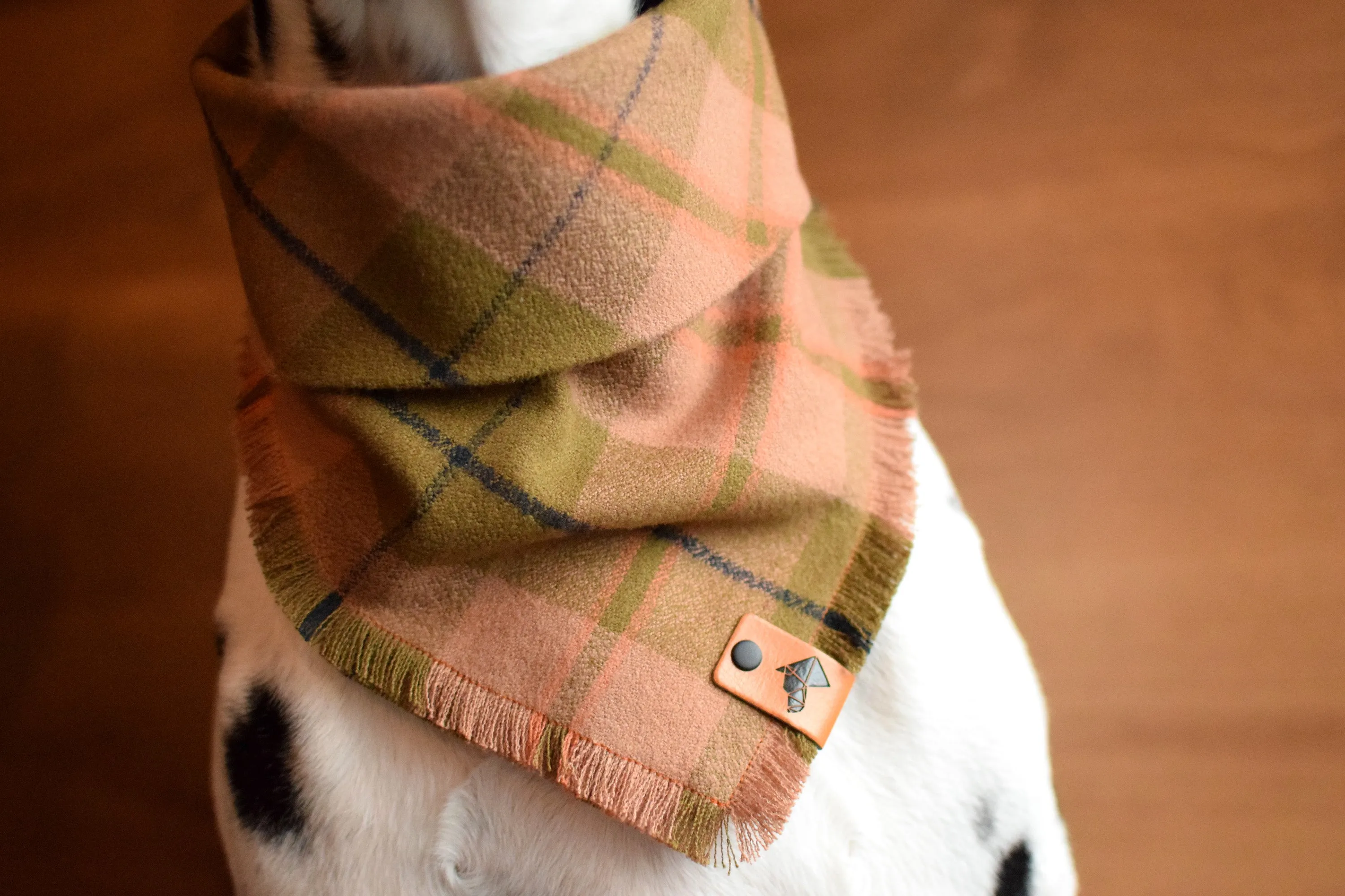 MOSS Fringed Flannel Dog Bandana - Snap/Tie On Cotton Scarf