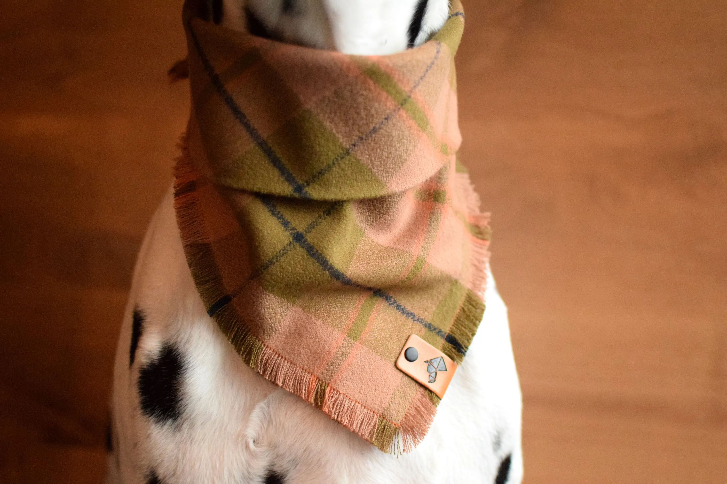 MOSS Fringed Flannel Dog Bandana - Snap/Tie On Cotton Scarf