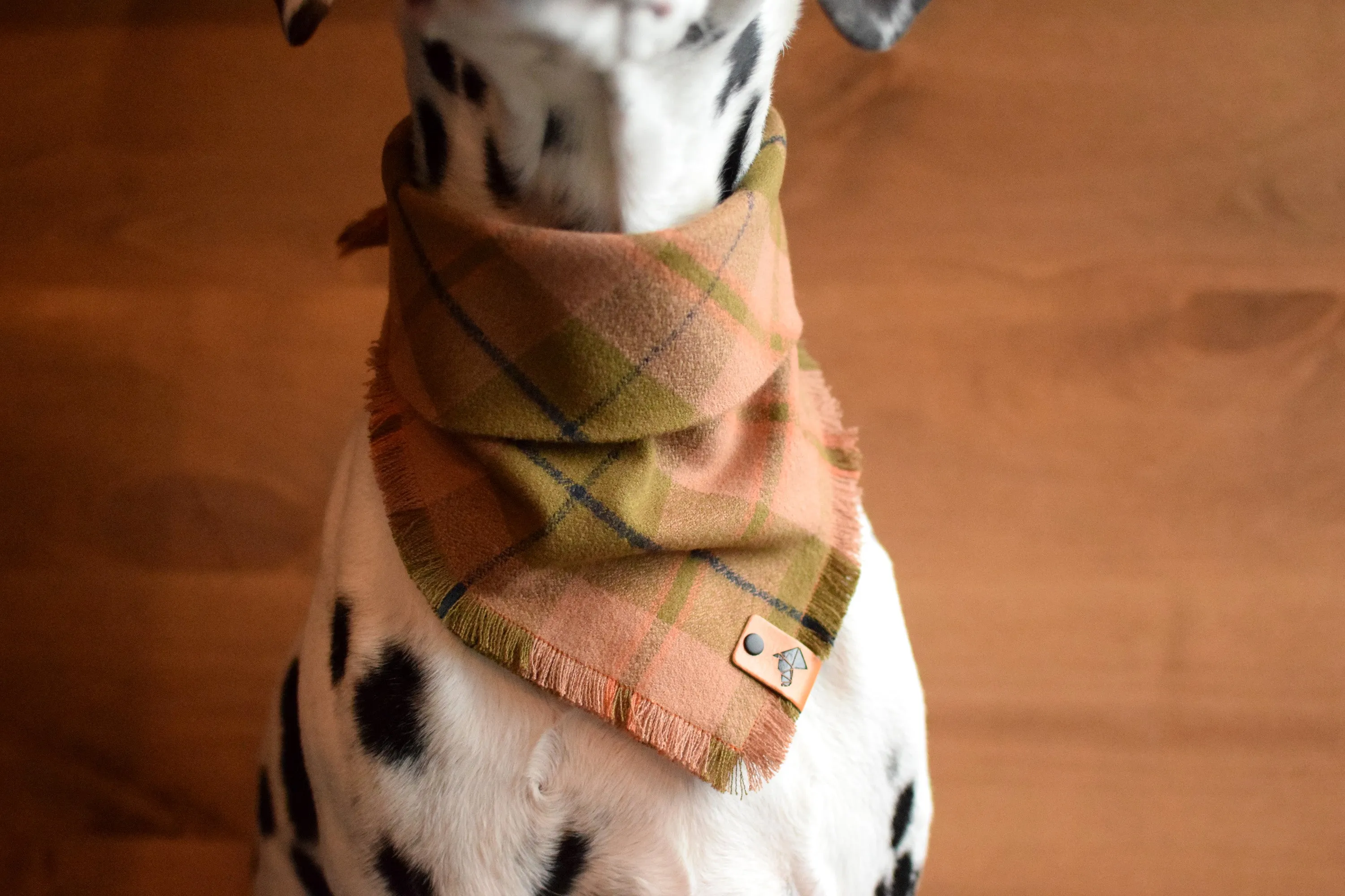 MOSS Fringed Flannel Dog Bandana - Snap/Tie On Cotton Scarf