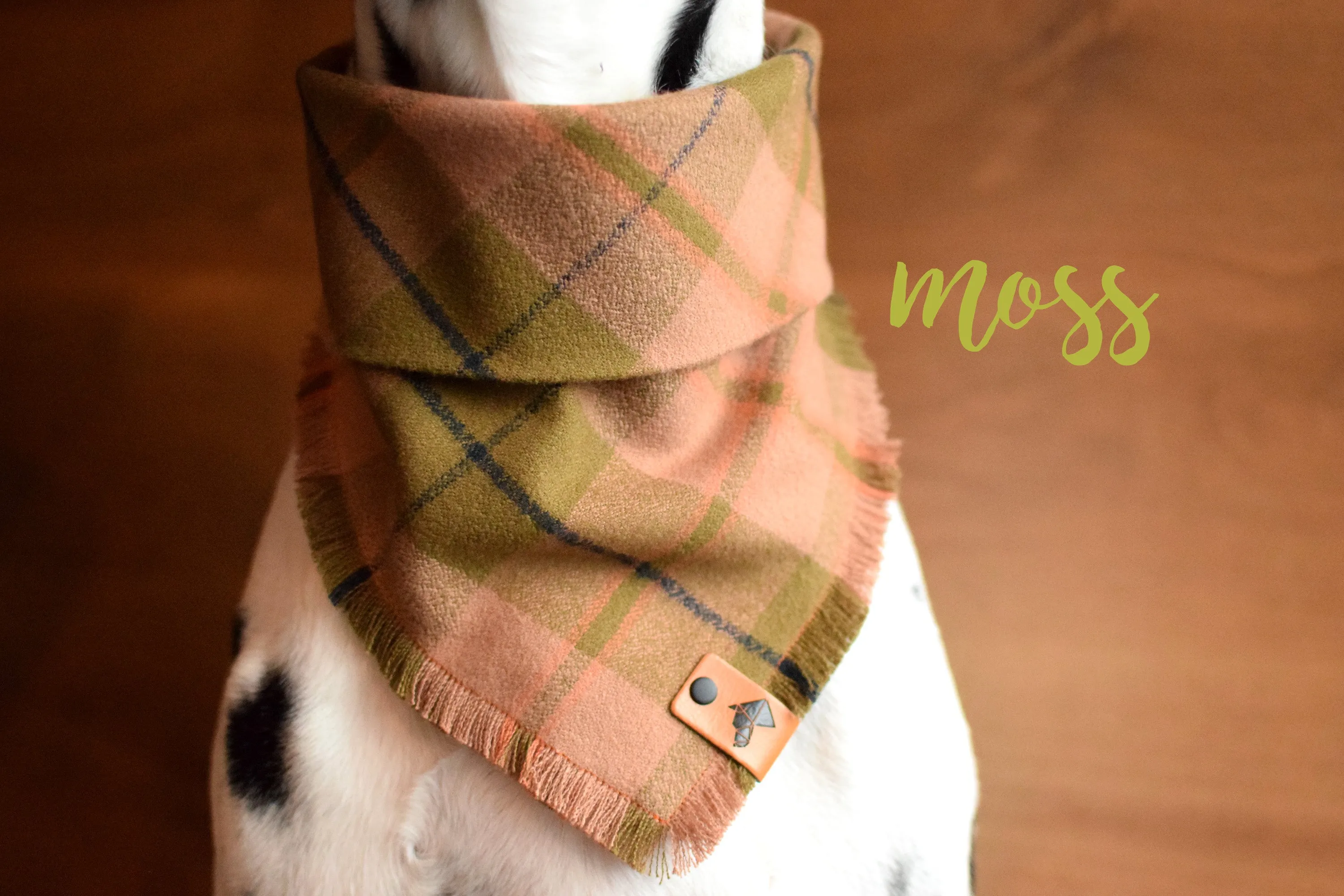MOSS Fringed Flannel Dog Bandana - Snap/Tie On Cotton Scarf