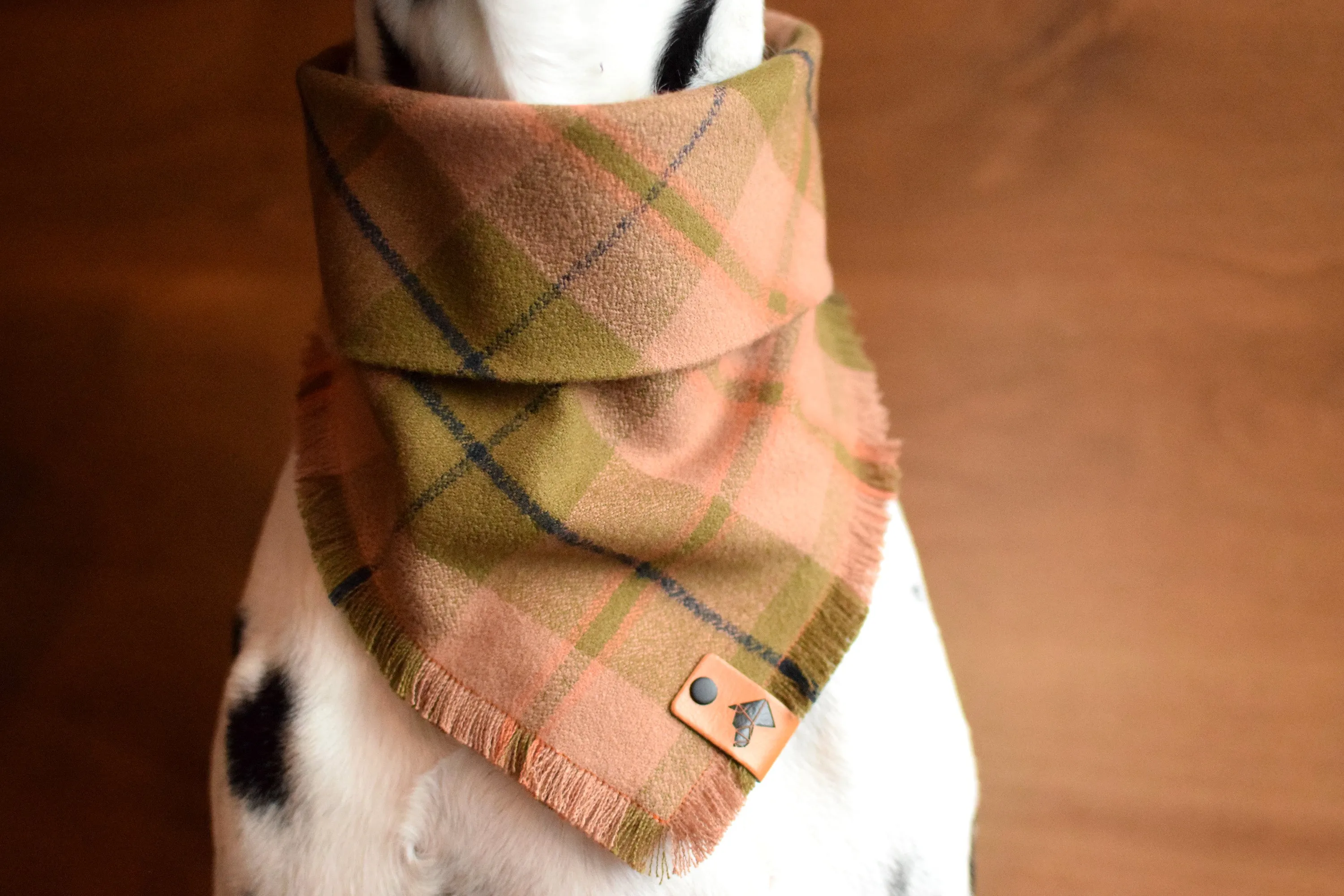 MOSS Fringed Flannel Dog Bandana - Snap/Tie On Cotton Scarf