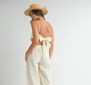 Natural Embroidered Scarf Pants Set