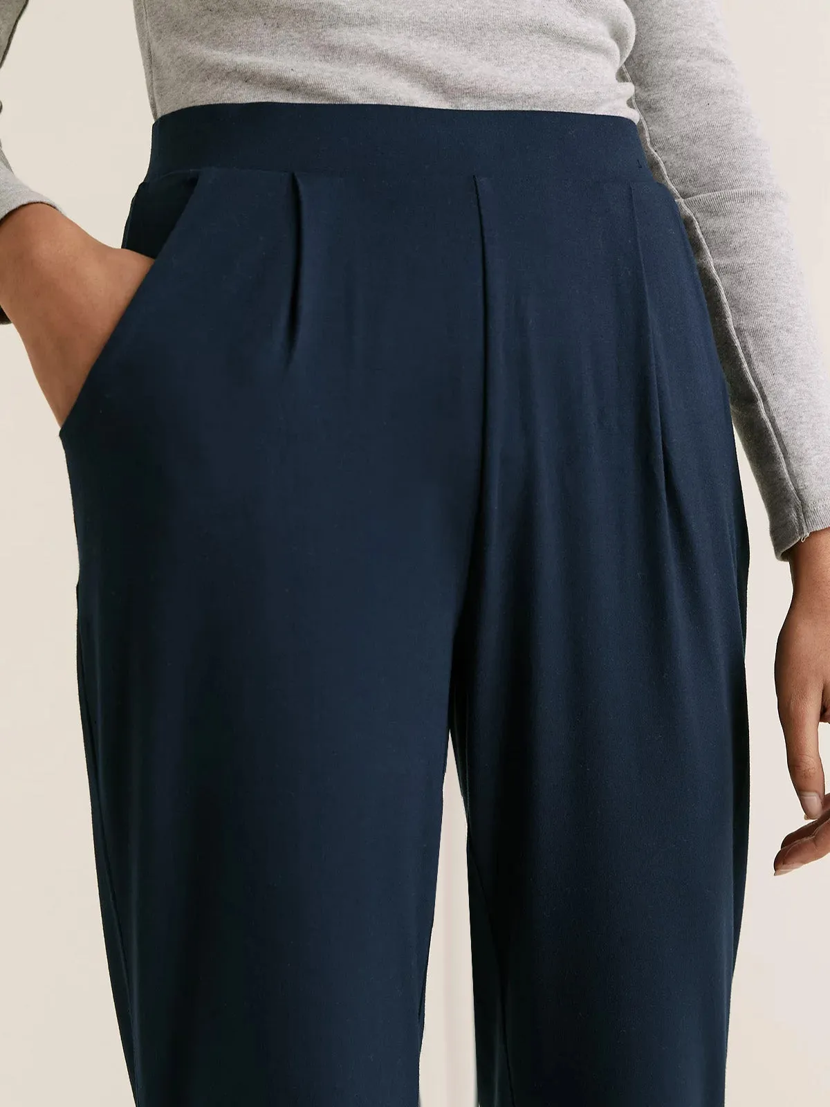 Navy Jersey Tapered Ankle Grazer Trousers