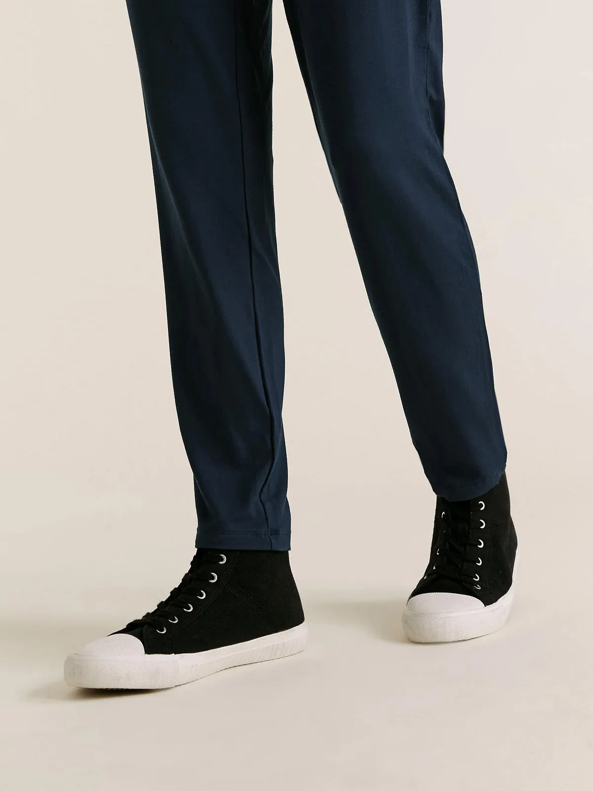 Navy Jersey Tapered Ankle Grazer Trousers