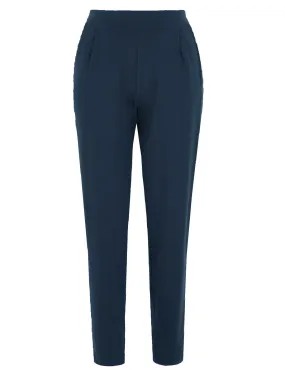 Navy Jersey Tapered Ankle Grazer Trousers