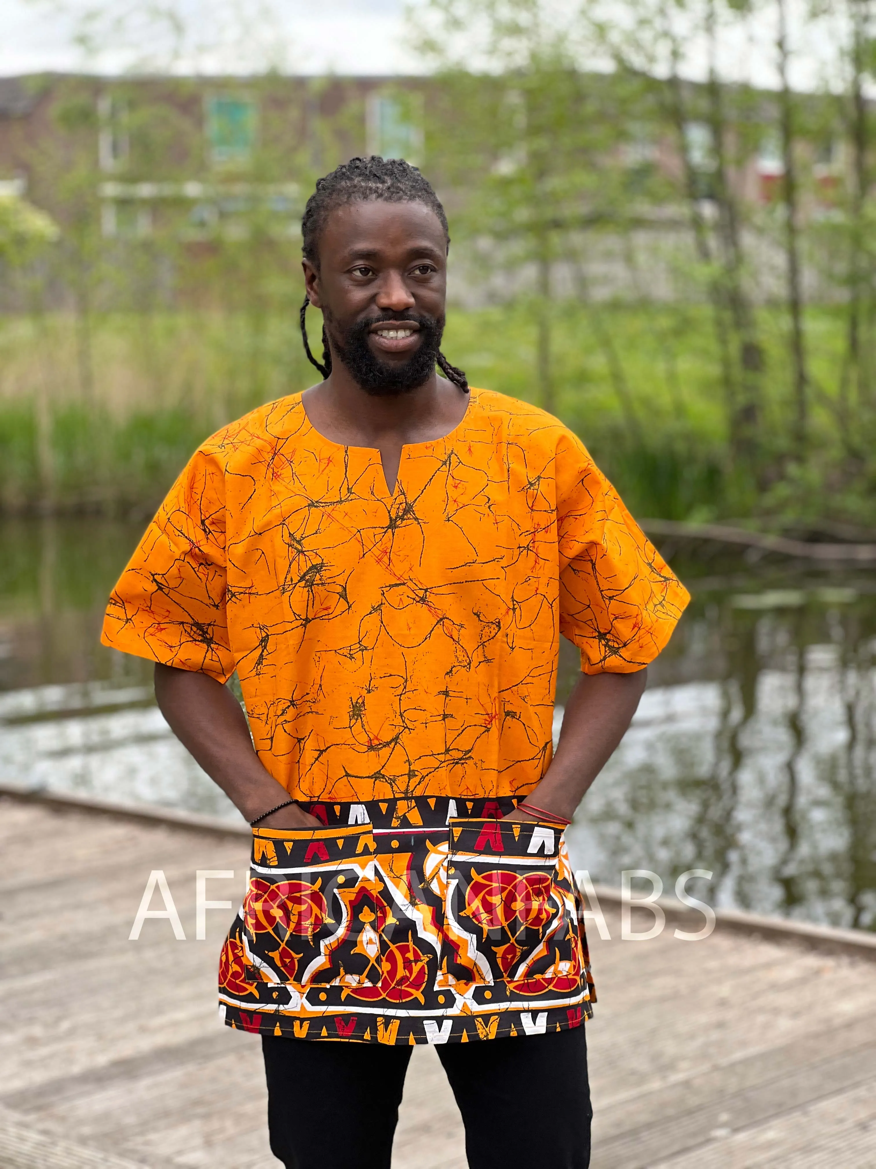 Ochre yellow Dashiki Shirt / Dashiki Dress - African print top - Unisex