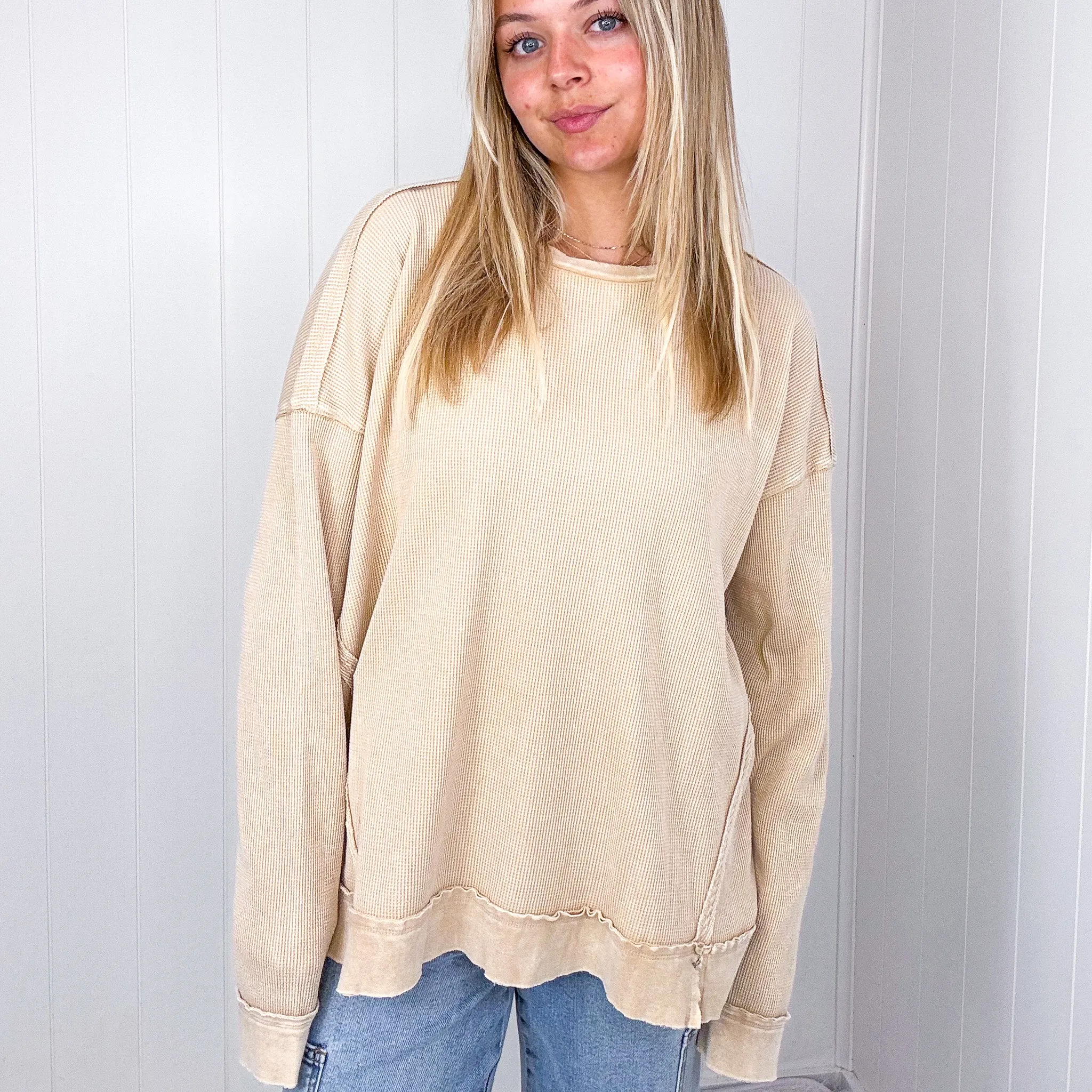 On the Comfortable Side Thermal Knit Mineral Washed Long Sleeve Top in 3 Colors *Final Sale*