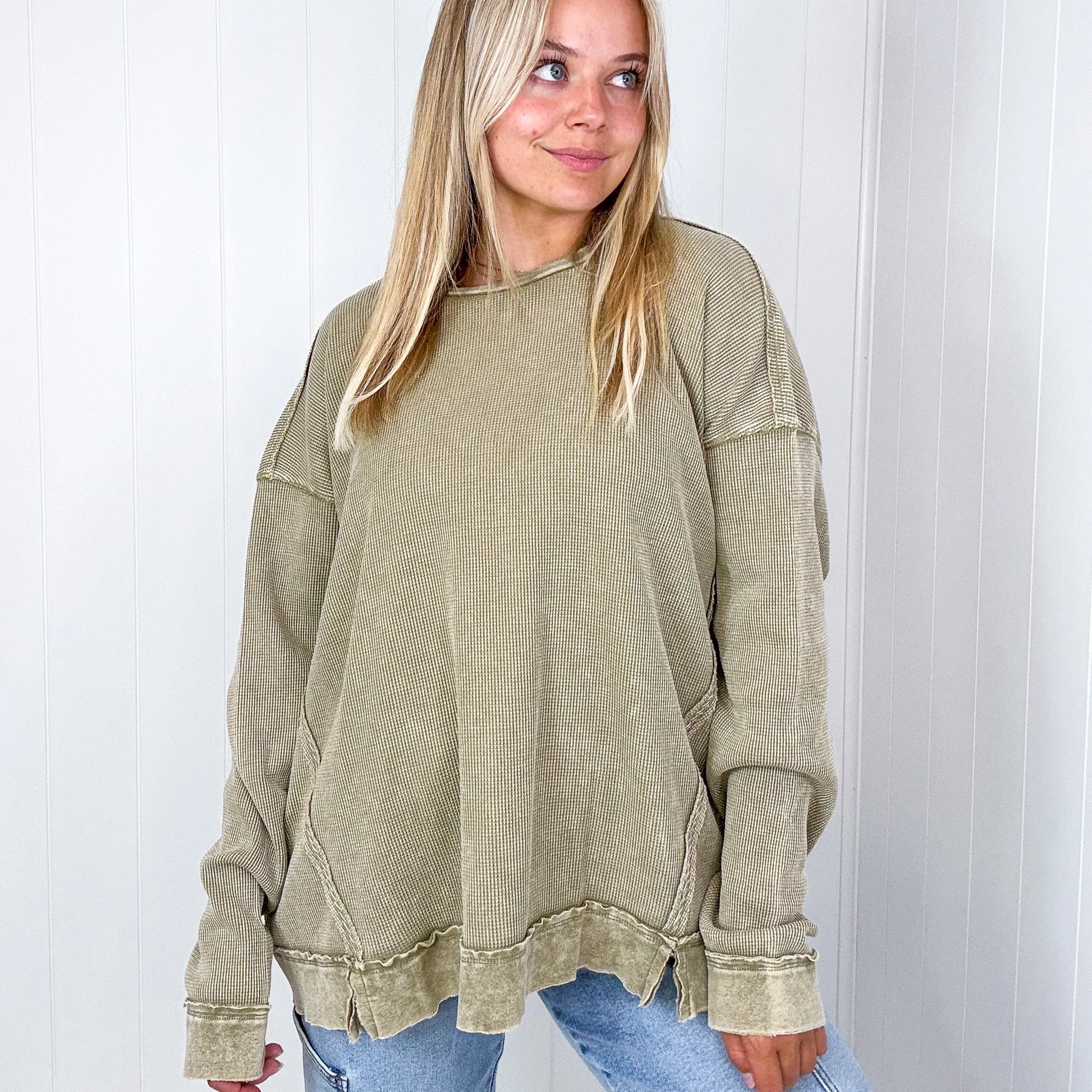On the Comfortable Side Thermal Knit Mineral Washed Long Sleeve Top in 3 Colors *Final Sale*