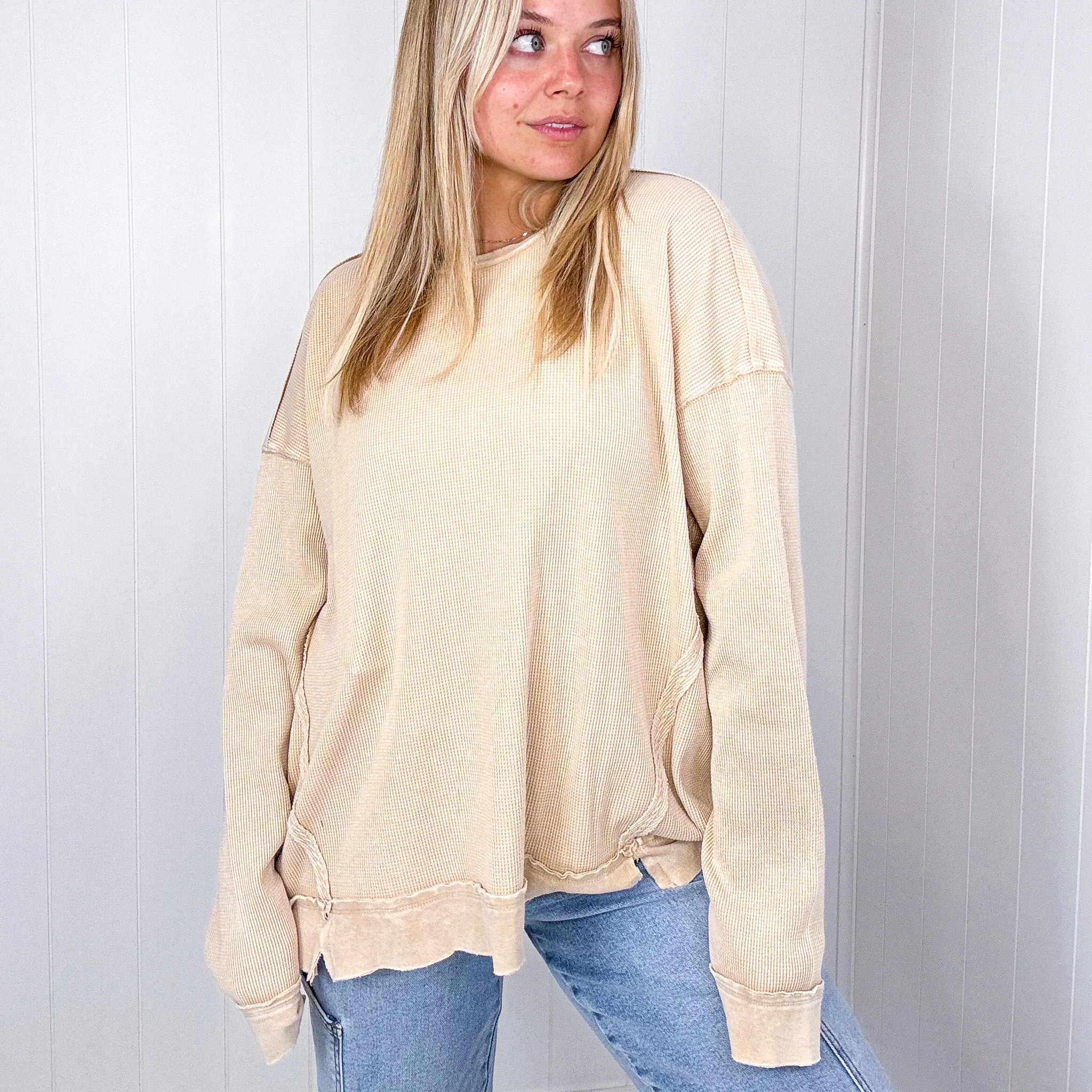 On the Comfortable Side Thermal Knit Mineral Washed Long Sleeve Top in 3 Colors *Final Sale*