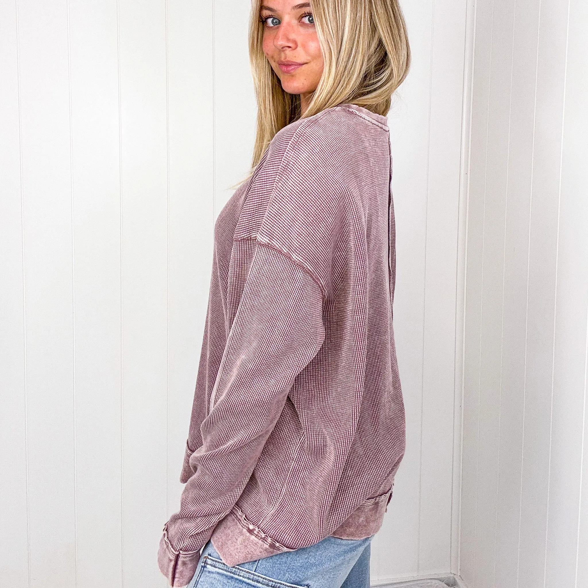On the Comfortable Side Thermal Knit Mineral Washed Long Sleeve Top in 3 Colors *Final Sale*