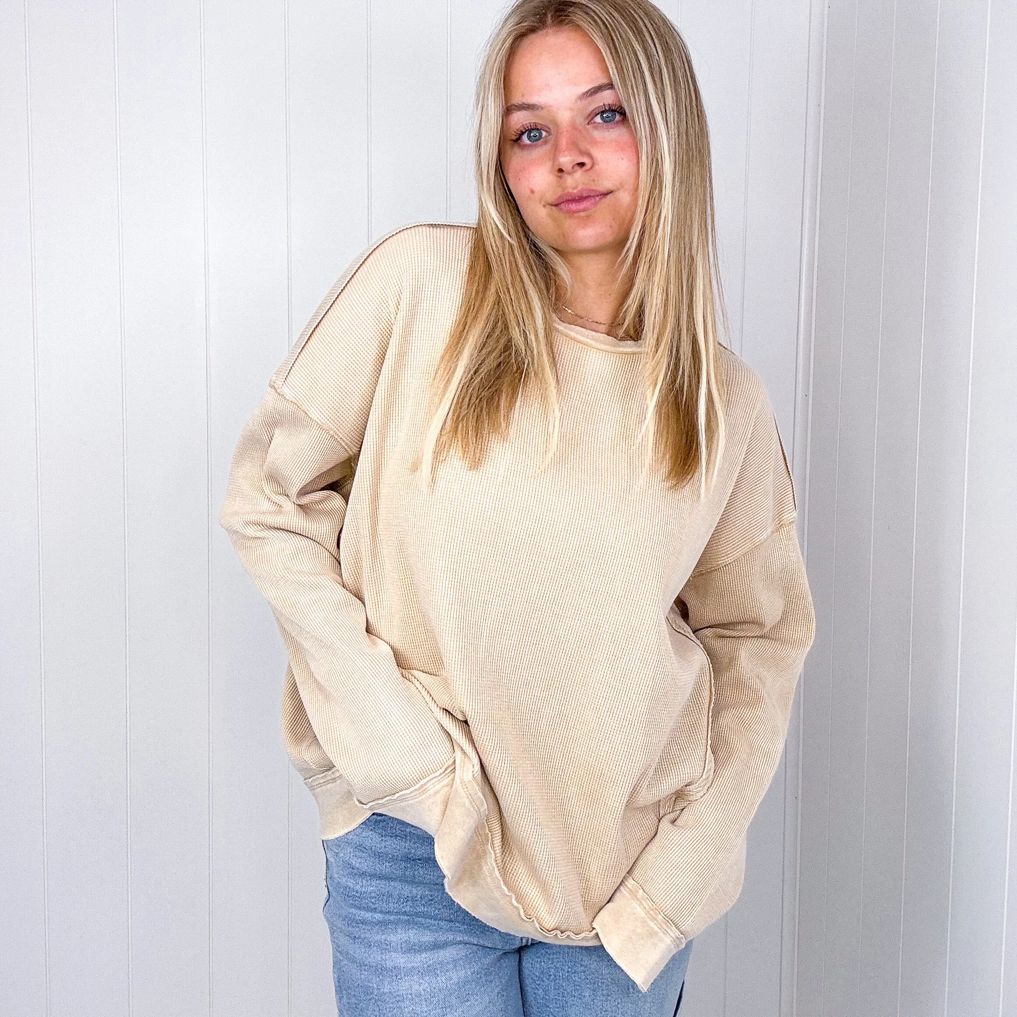 On the Comfortable Side Thermal Knit Mineral Washed Long Sleeve Top in 3 Colors *Final Sale*