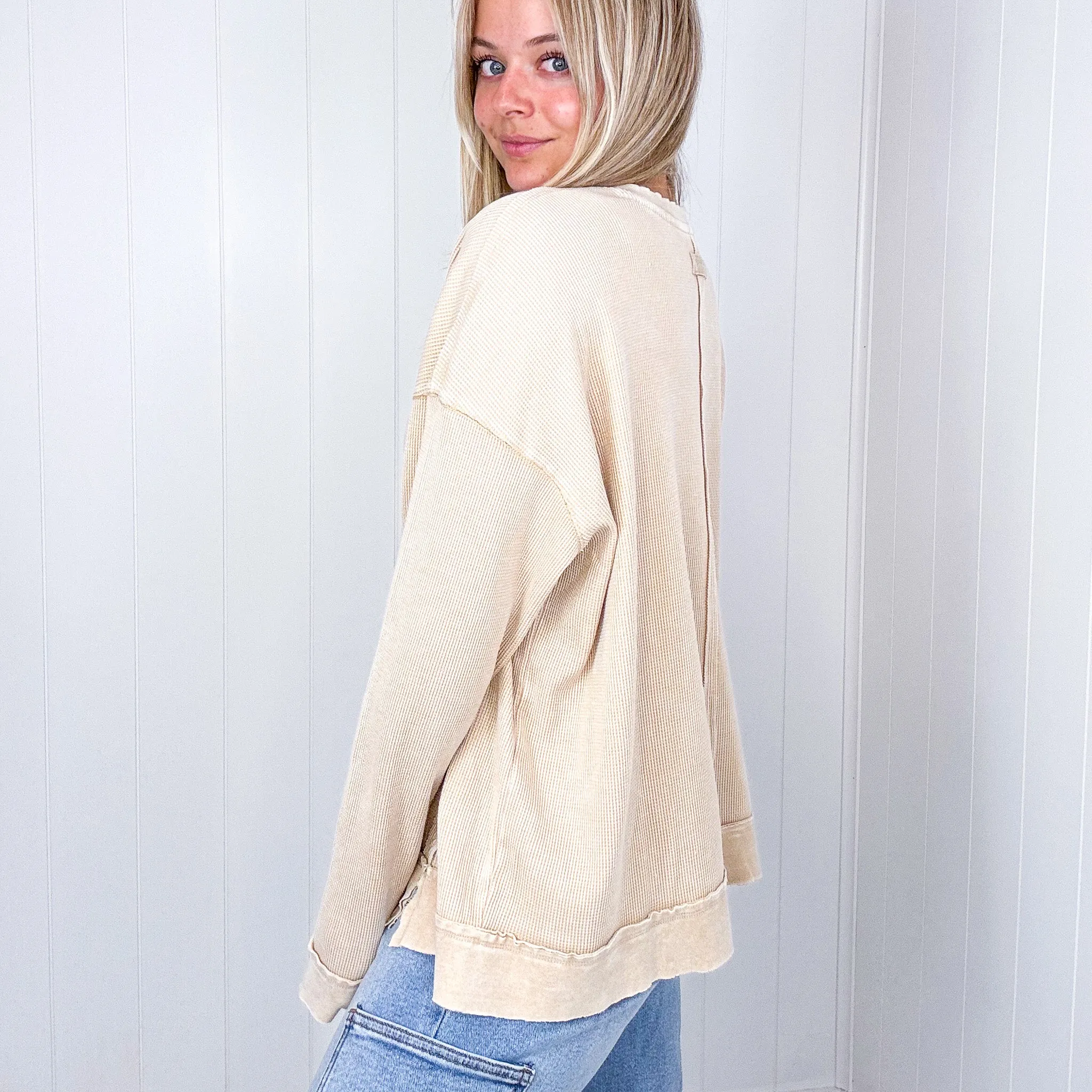 On the Comfortable Side Thermal Knit Mineral Washed Long Sleeve Top in 3 Colors *Final Sale*