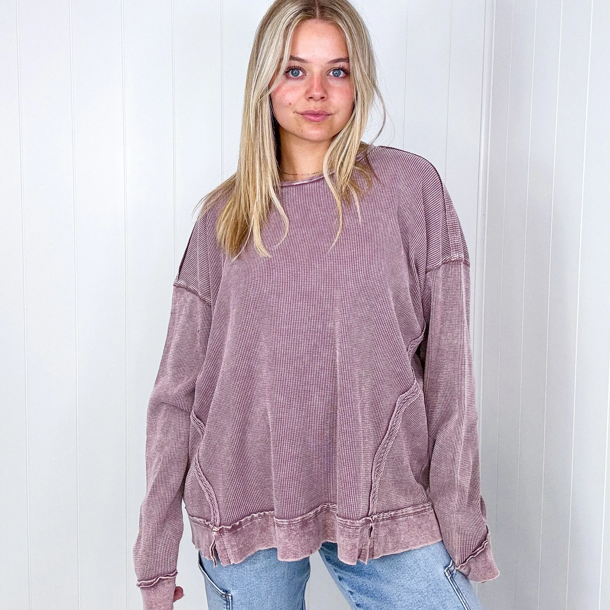 On the Comfortable Side Thermal Knit Mineral Washed Long Sleeve Top in 3 Colors *Final Sale*