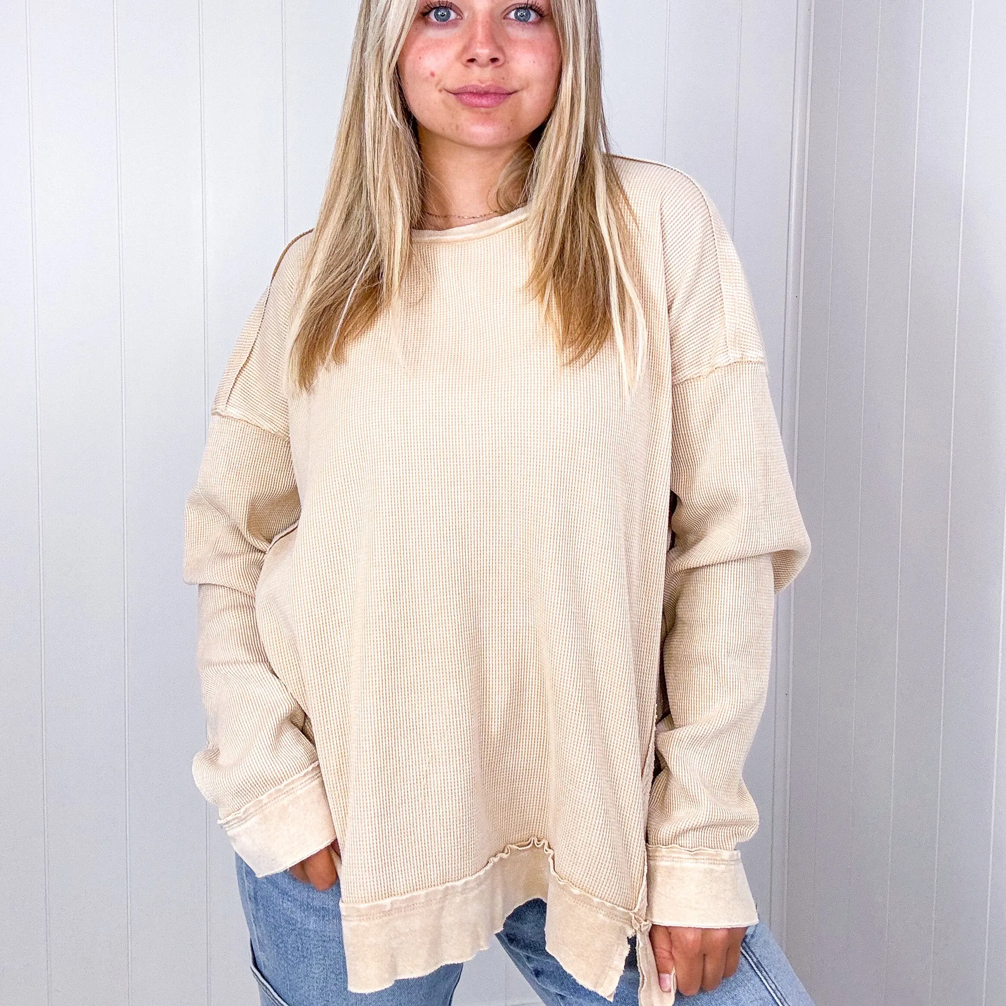 On the Comfortable Side Thermal Knit Mineral Washed Long Sleeve Top in 3 Colors *Final Sale*
