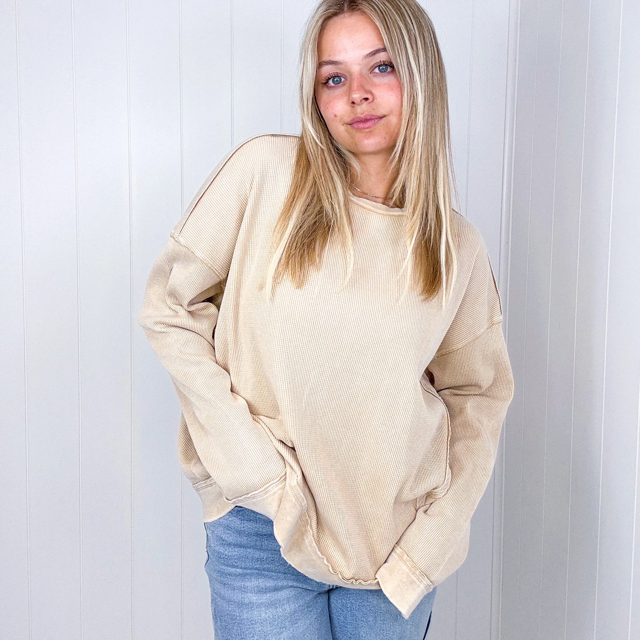 On the Comfortable Side Thermal Knit Mineral Washed Long Sleeve Top in 3 Colors *Final Sale*
