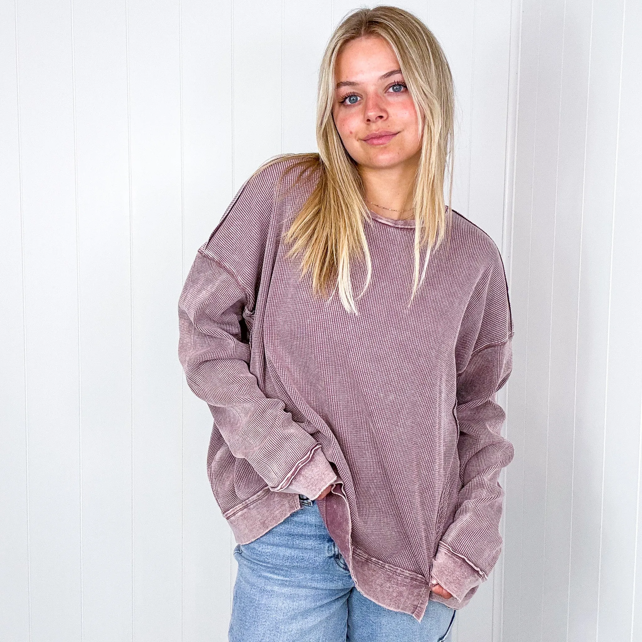 On the Comfortable Side Thermal Knit Mineral Washed Long Sleeve Top in 3 Colors *Final Sale*