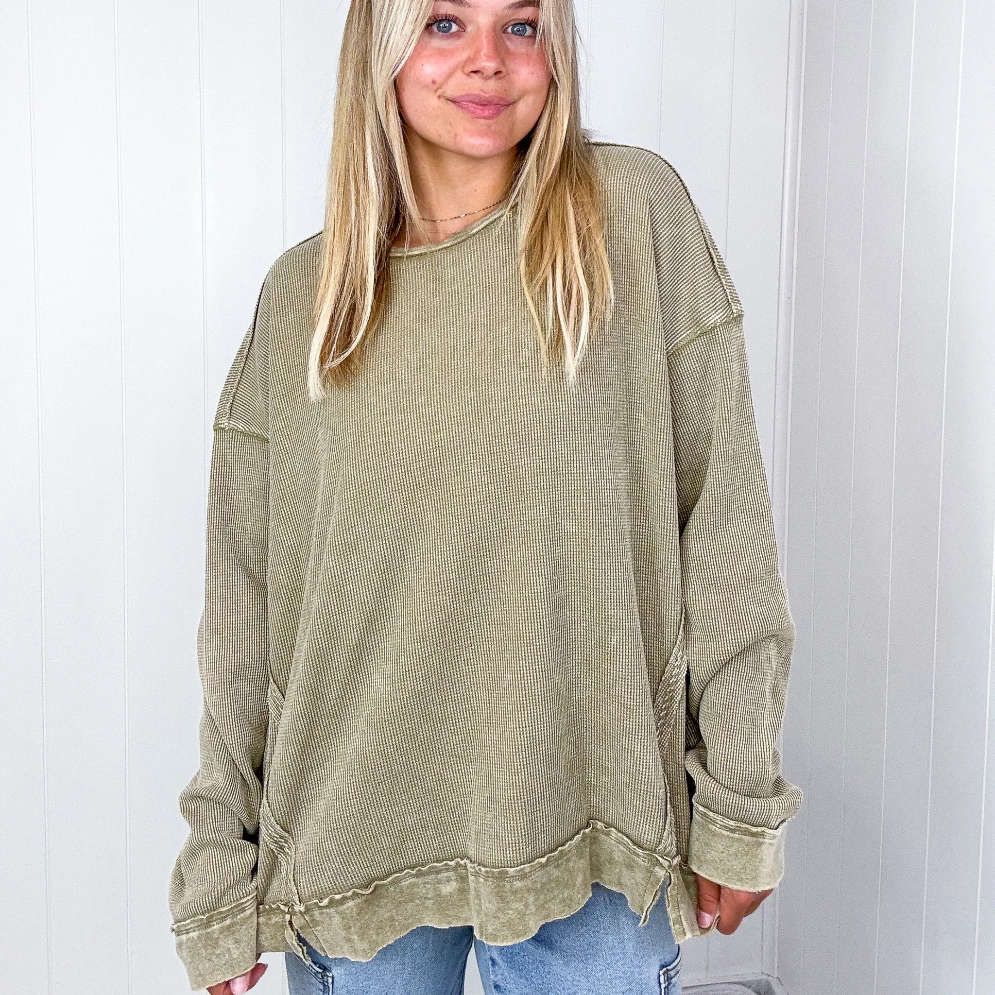 On the Comfortable Side Thermal Knit Mineral Washed Long Sleeve Top in 3 Colors *Final Sale*