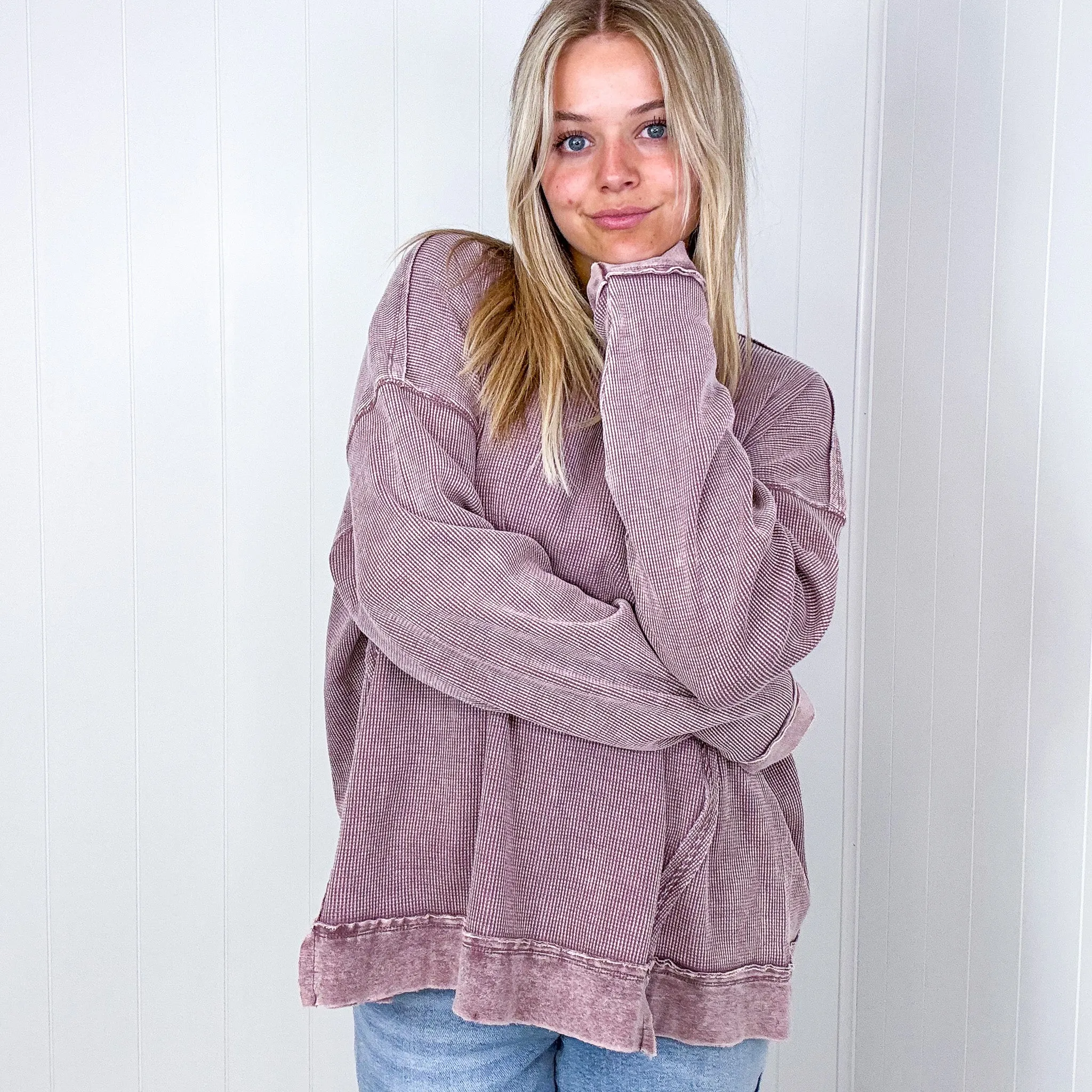 On the Comfortable Side Thermal Knit Mineral Washed Long Sleeve Top in 3 Colors *Final Sale*