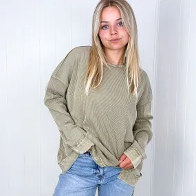 On the Comfortable Side Thermal Knit Mineral Washed Long Sleeve Top in 3 Colors *Final Sale*
