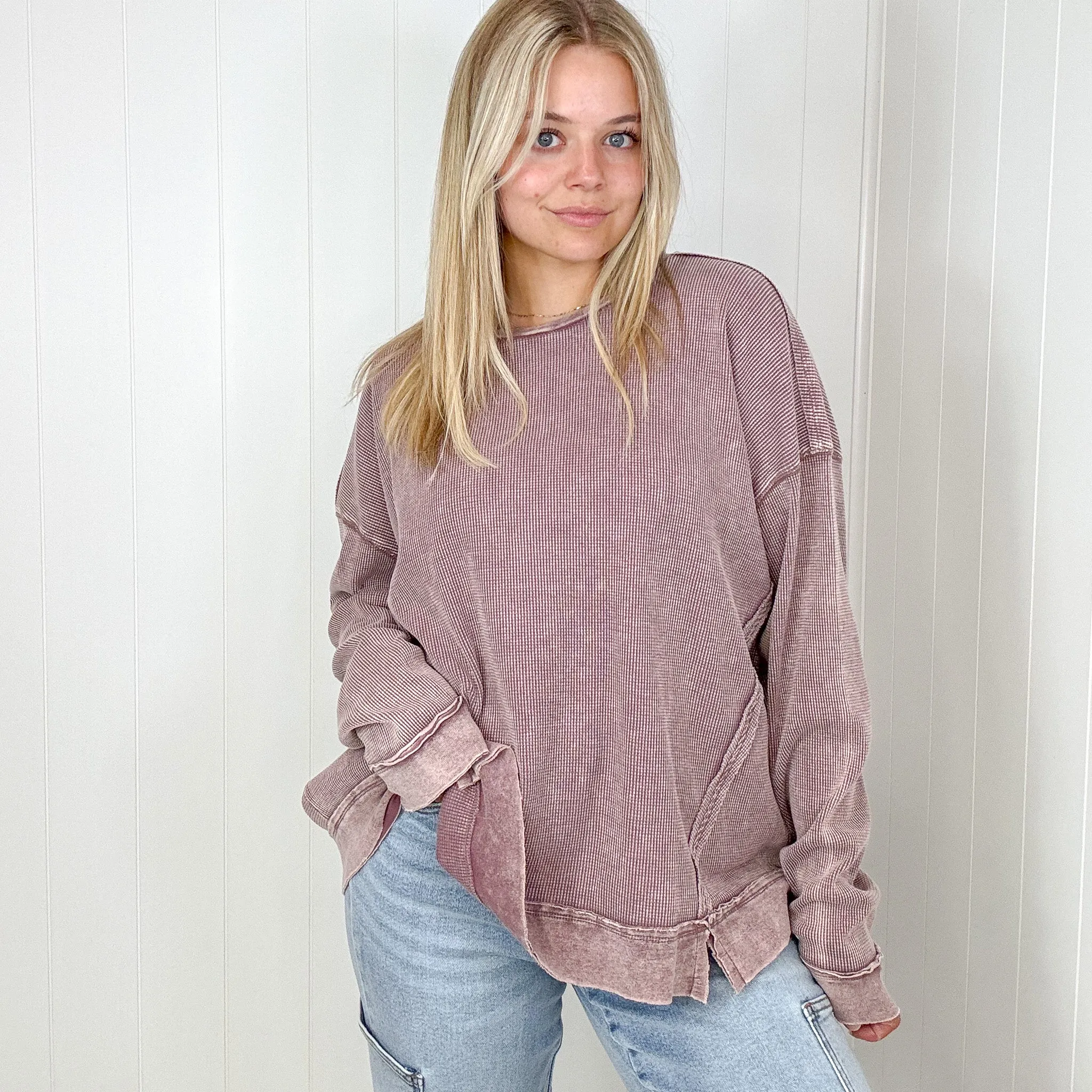 On the Comfortable Side Thermal Knit Mineral Washed Long Sleeve Top in 3 Colors *Final Sale*