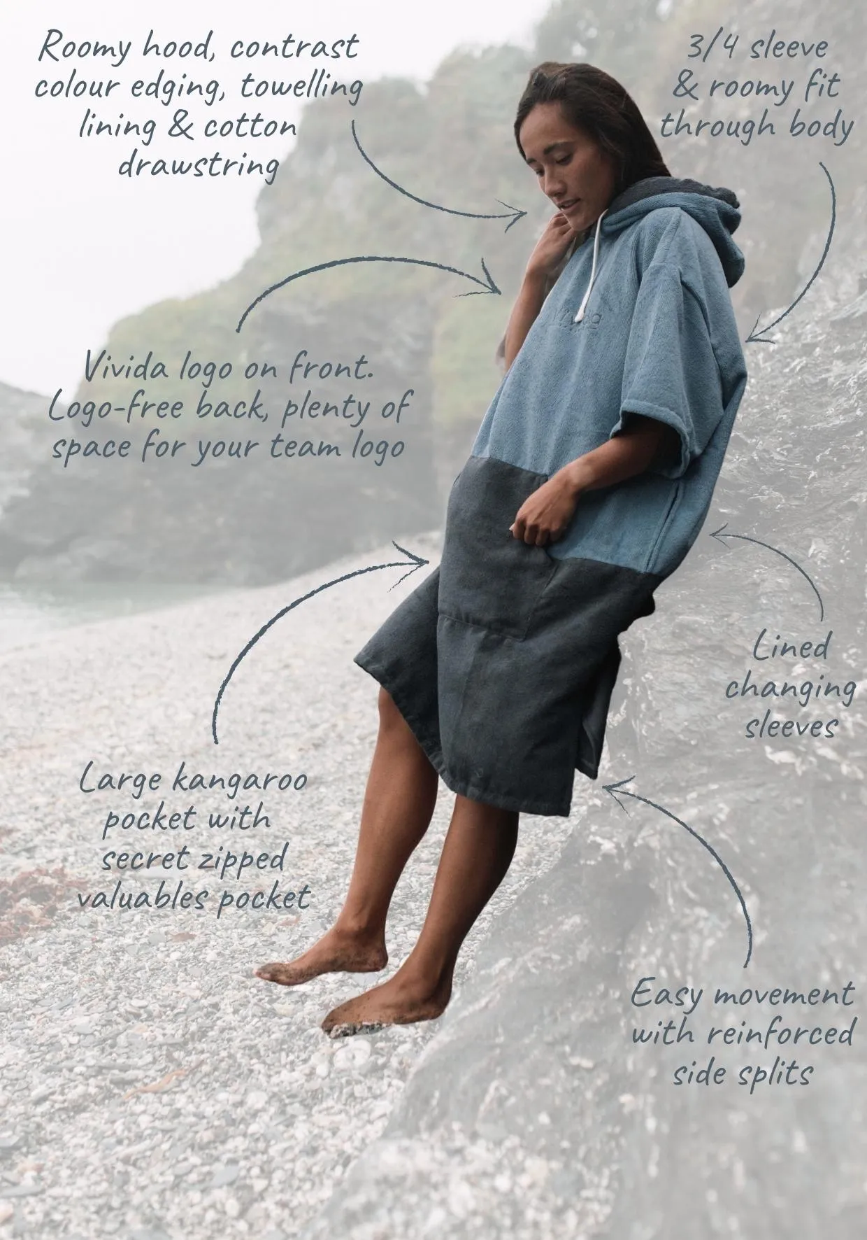 Original Blue / Grey Poncho Towel Changing Robe - Mineral Blue / Anthracite Grey