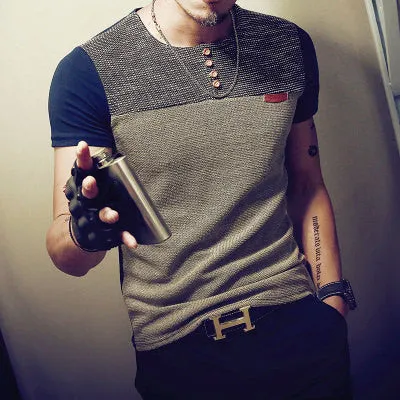 Patchwork Short Sleeve T Shirt Mens